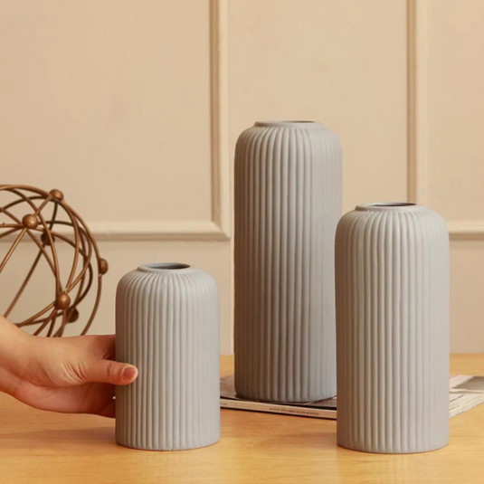 Modern Design Ceramic Flower Vase Set of 3 pcs (Grey Matt)