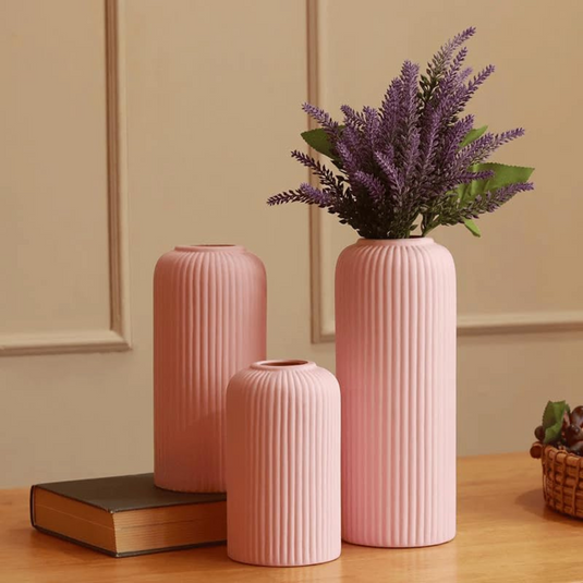 Modern Ceramic Flower Vase Setof 3 pcs (Pink Matt)