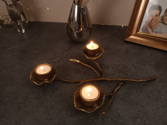 Brass Twig With Flower Candle Holder